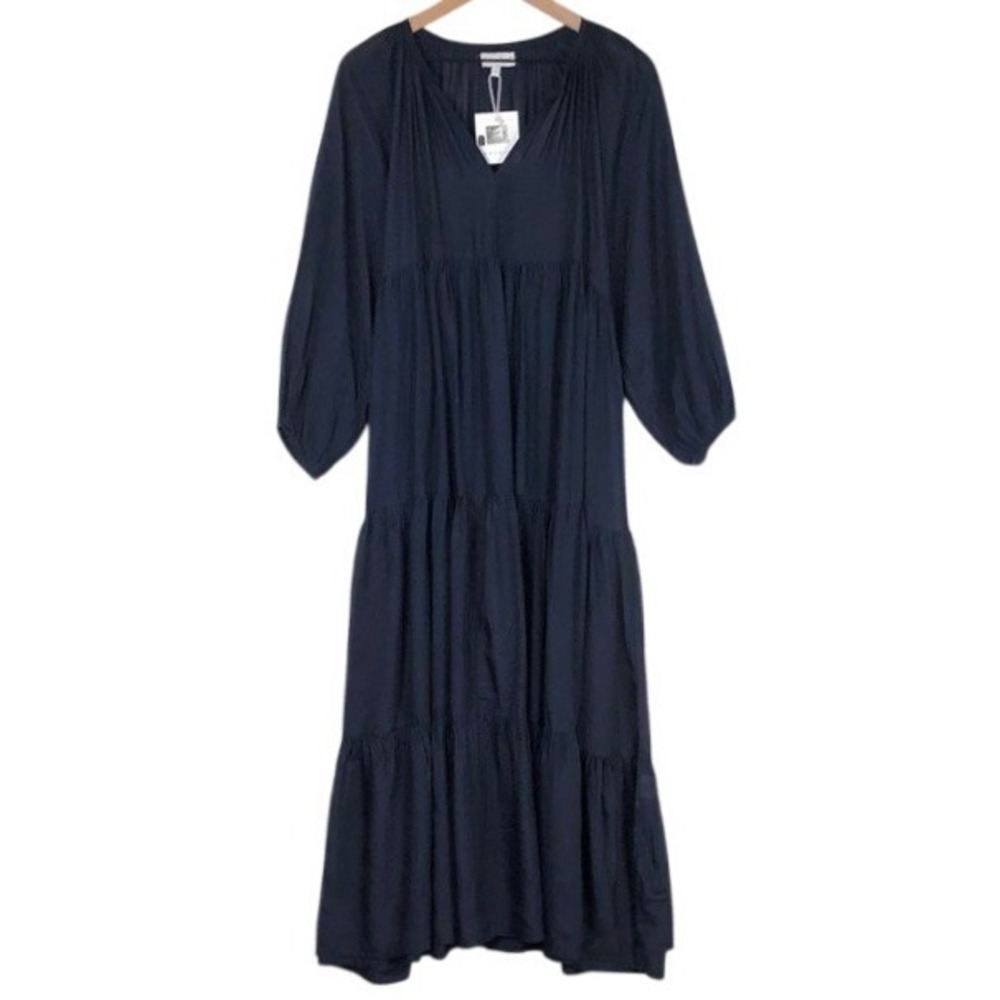 NWT NAUDIC Amisha Maxi Dress Sz S Navy Blue Tiered V-Neck Boho NE21-LV-2004 $169